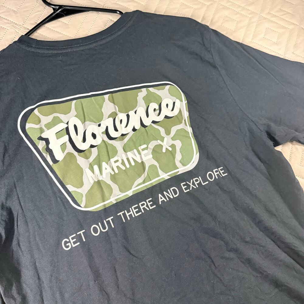 NWT Florence Marine X Organic cotton Black Tee size SMALL Camo camo graphic